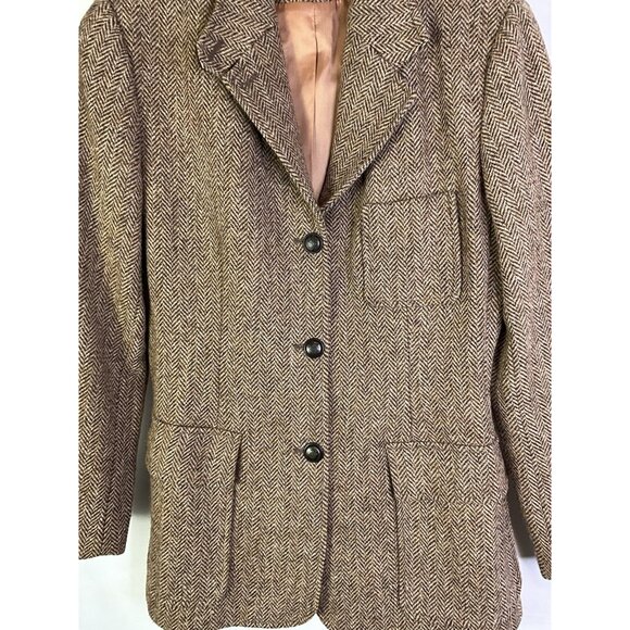 Vintage 80s Wool Tweed Elbow Patch Blazer Jacket USA Equestrian Preppy - Picture 3 of 9
